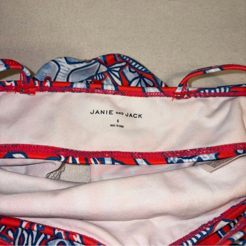 Janie and Jack Recycled Tropical Fish Halter 2-Piece Swimsuit‎ Red Island Size 5